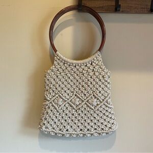 Vintage Macrame Crochet Circle  Handle Handbag